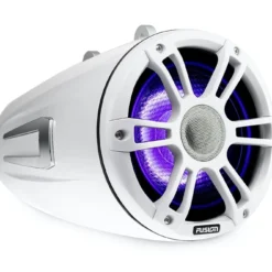 Fusion Signature 3 Wake Tower Sports White LED Marine Speakers 8.8in 330W -Seasound Electronics Store sg crgbw wts spw right facing white 88